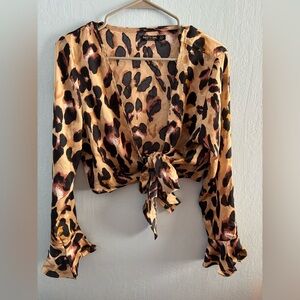 Nasty Gal Tie Front Printed Blouse